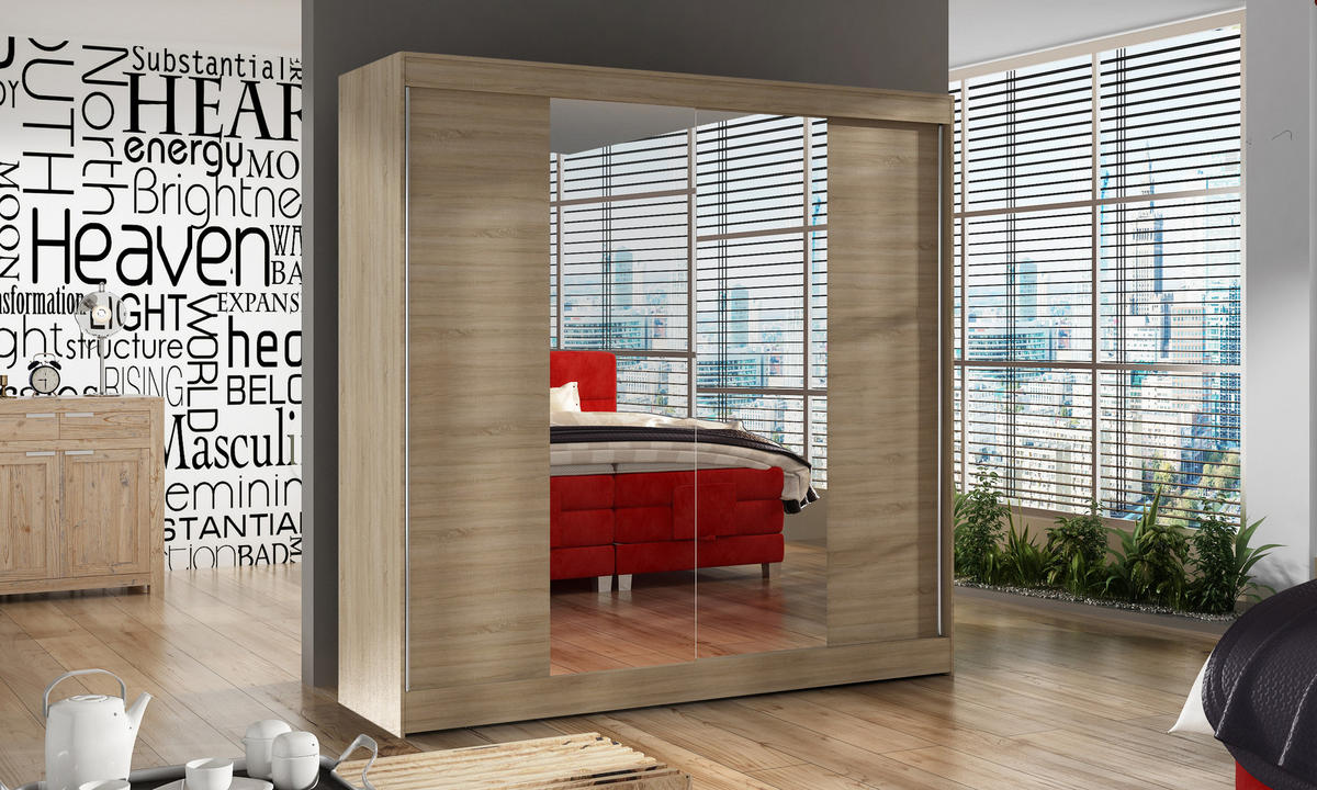 SCHWEBETÜRENSCHRANK Basti II - 200 cm - Beige, Holzwerkstoff/Metall (200/215/58cm) - Sofnet