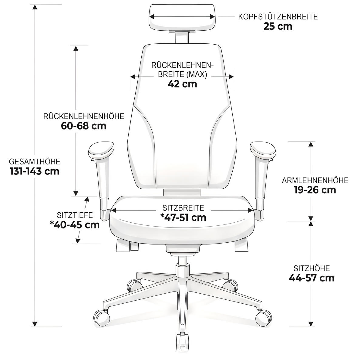 CHEFSESSEL V1404 Stoff Schwarz - ergonomisch, 150 kg belastbar, Sitzhöhe 44-57cm - Schwarz, Kunststoff/Textil (65/131/64cm) - Versee