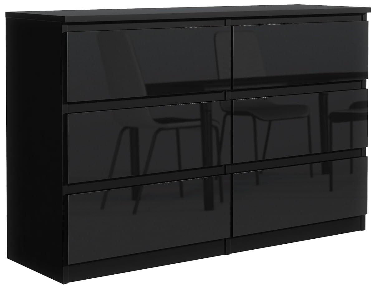 KOMMODE mit 6 Schubladen 120cm Schwarz mit HochglanzFronte - Schwarz Hochglanz, Holzwerkstoff (120/78.5/39cm) - MebLocker
