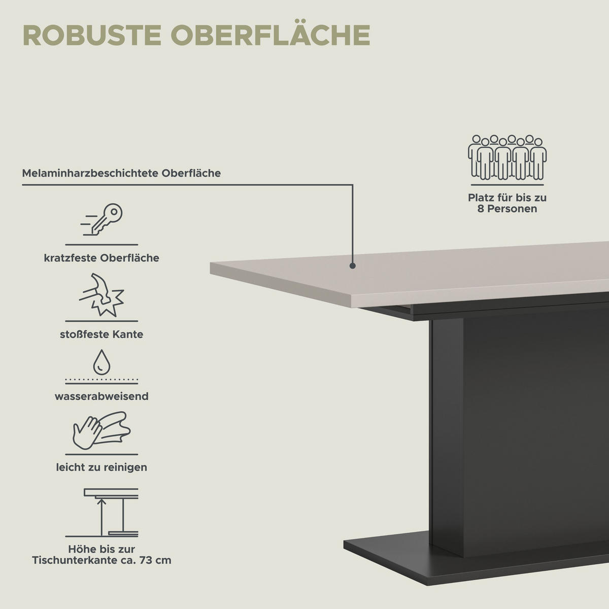 ESSTISCH MOTION (B/H/T: ca. 150/76/90 cm) in grau/Kaschmir - Grau, Holzwerkstoff (90/150/76cm)