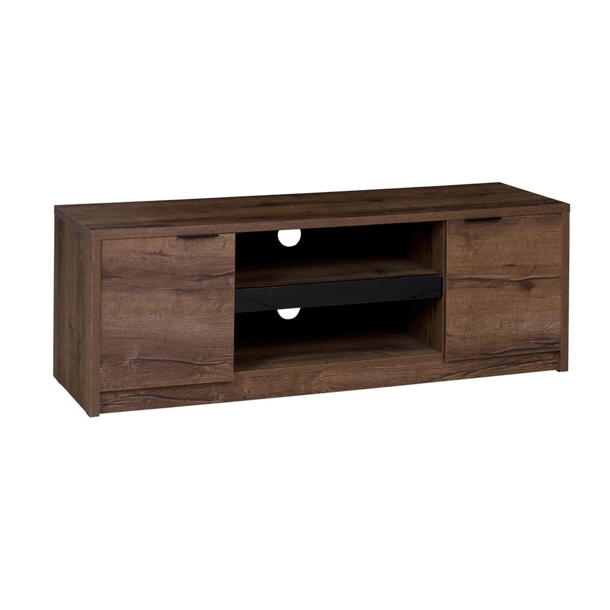 Ravio Tv-Lowboard Braun, Schwarz Hochglanz 135x46x40 cm