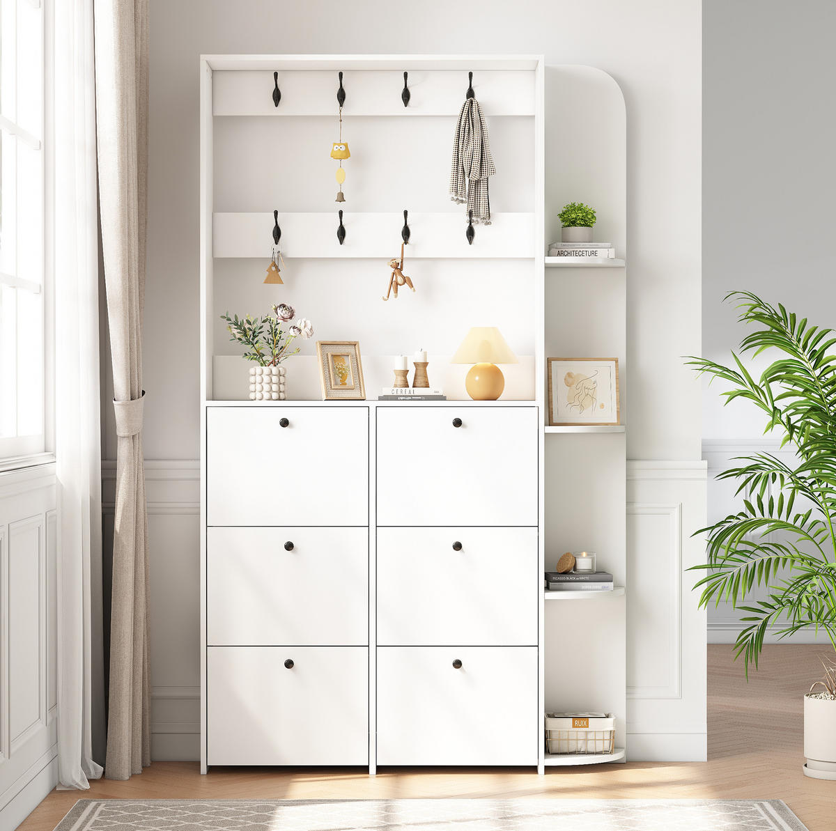 GARDEROBENSCHRANK mit Schuhaufbewahrung 120 x 24 x 200 cm Weiß 6 Klapptüren - Weiß, Holzwerkstoff (24/200/120cm) - Beauniv