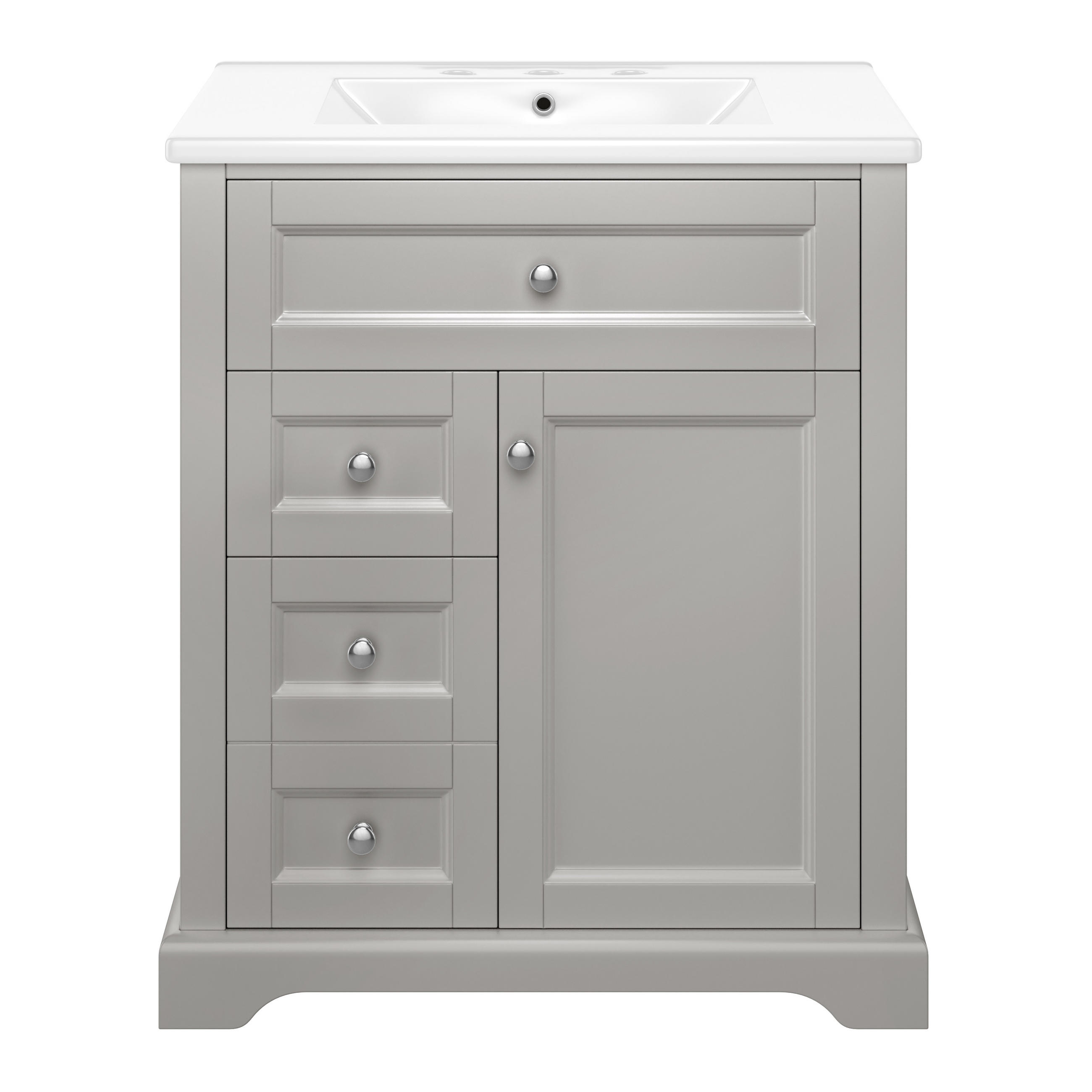 WASCHTISCHKOMBI Grau mit Soft-Close & Keramikbecken - Grau, Keramik/Holzwerkstoff (76/87/46cm) - Urban Meuble