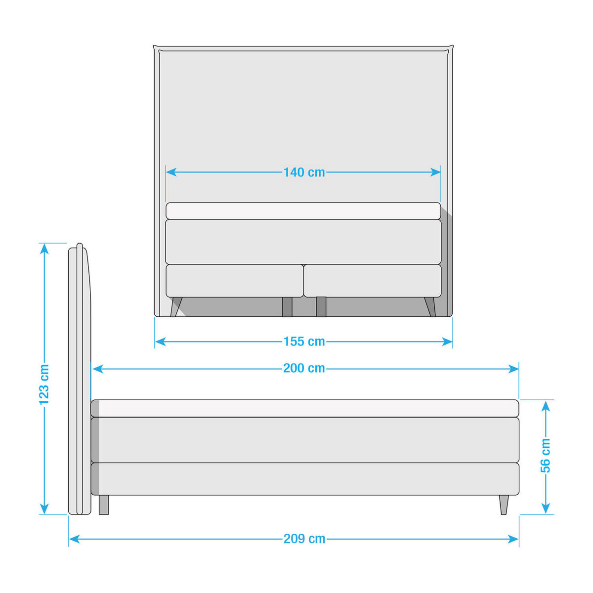 BOXSPRINGBETT - Klassisch - Schlammfarben, Textil (140/200cm) - home24