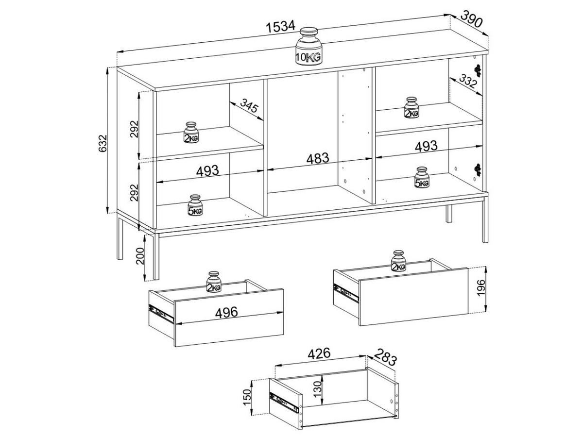 KOMMODE Graphit, Wotan Eichefarben 154/83/39 cm Deo - Eiche Wotan/Schwarz, Naturmaterialien/Glas (154/83/39cm) - Graingold