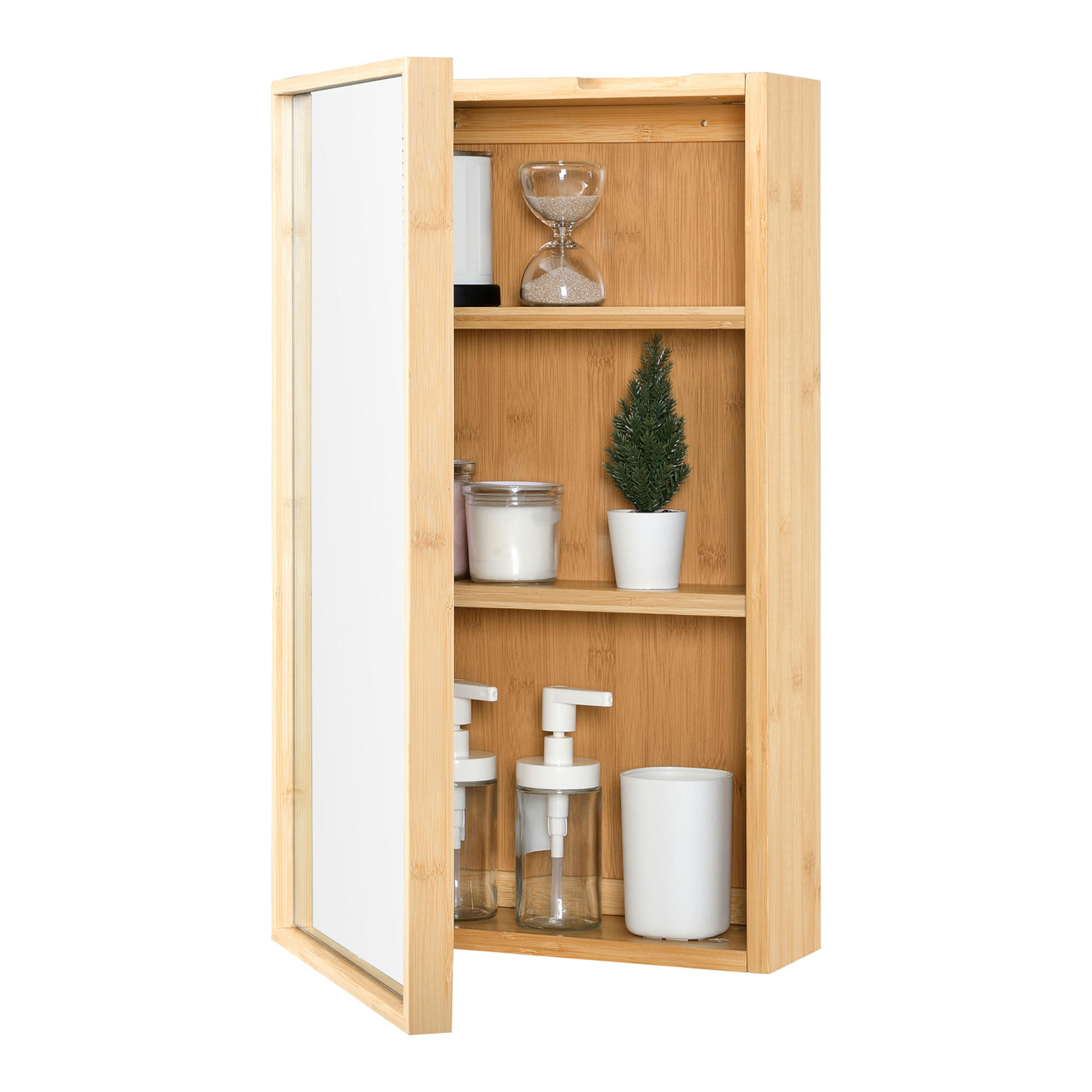 SPIEGELSCHRANK Ikorfat - Naturfarben, Holz (35/60.5/14cm) - [en.casa]