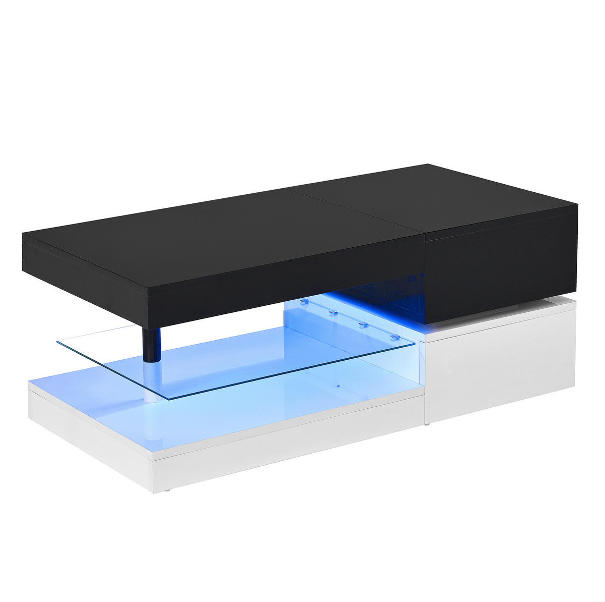 COUCHTISCH 90/45/35,5 cm Schwarz-Weiß mit LED-Beleuchtung und Bluetooth-Steuerung - Schwarz, Holzwerkstoff (90/45/35.5cm) - OKWISH