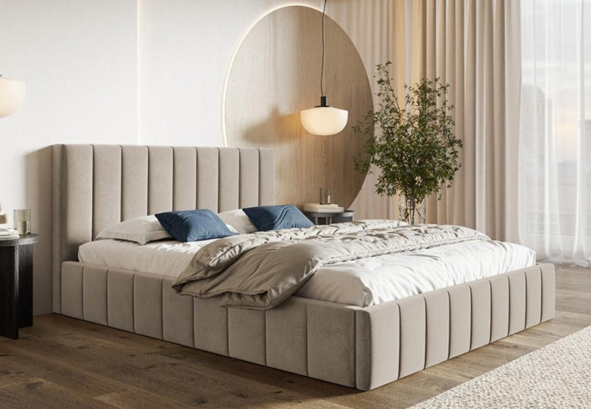 BETT Beige OLDO 10 Gepolstert Mit Bettkasten 180x200 cm - Pink/Beige, Textil (180/200cm) - Sepro Meble