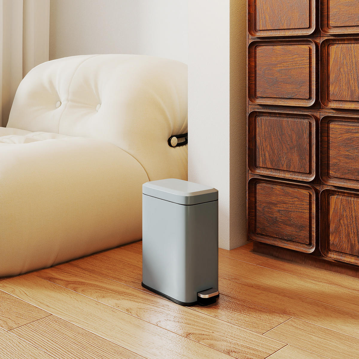 MÜLLEIMER 5L Treteimer Abfalleimer mit Deckel und Fußpedal für Wohnzimmer - Grau, Metall (14/32/29.2cm) - HOMCOM