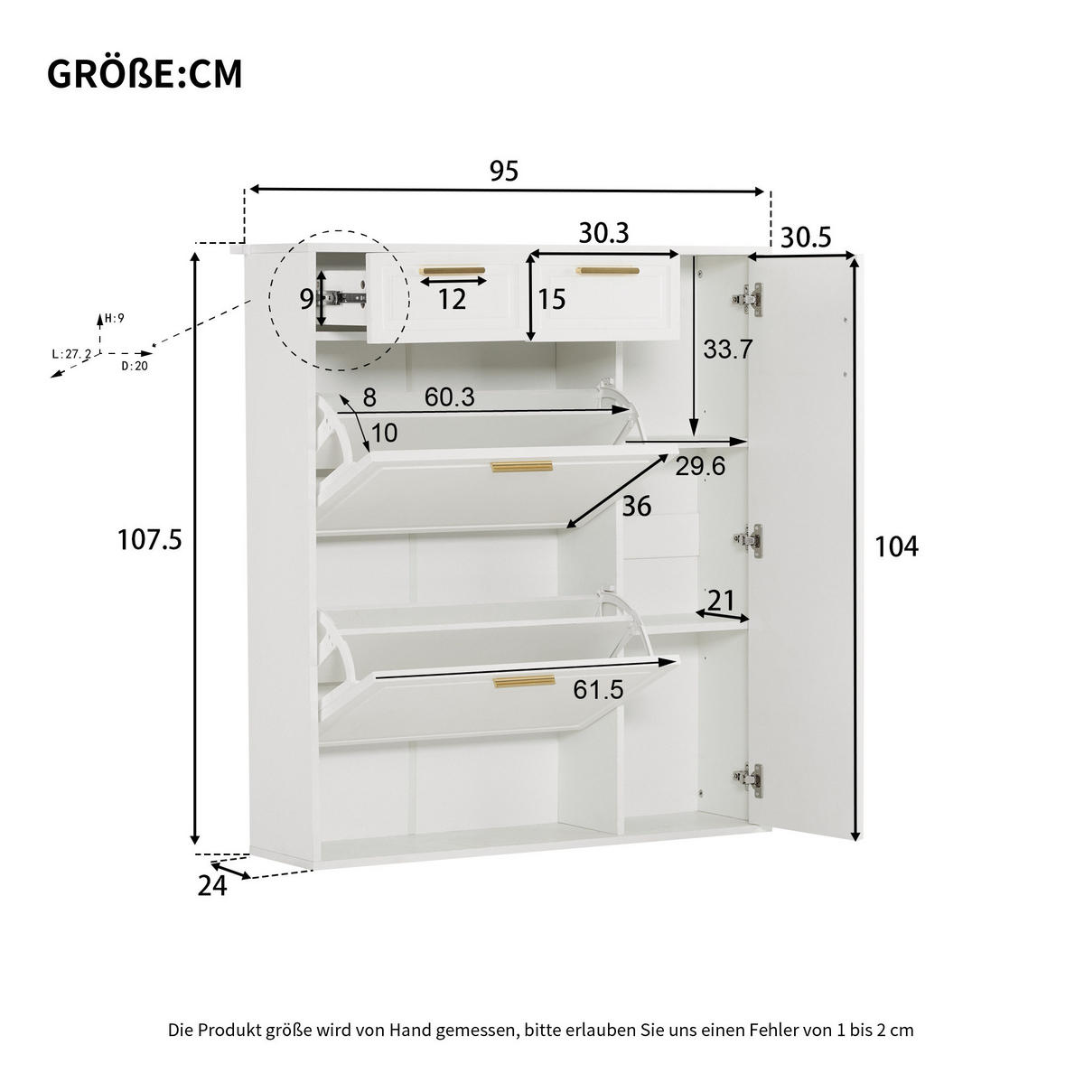 SCHUHSCHRANK 95/107,5/24 cm Weiß aus Spanplatte mit verstellbaren Regalen - Weiß, Holzwerkstoff (95/107/24cm) - OKMYHOME