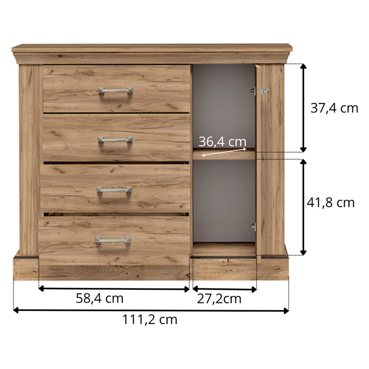 KOMMODE Antica New AN-2 114 x 95,5 x 42 cm Kraft Gold - Wildeiche, Holzwerkstoff/Metall (114/95.5/42cm) - Koseto