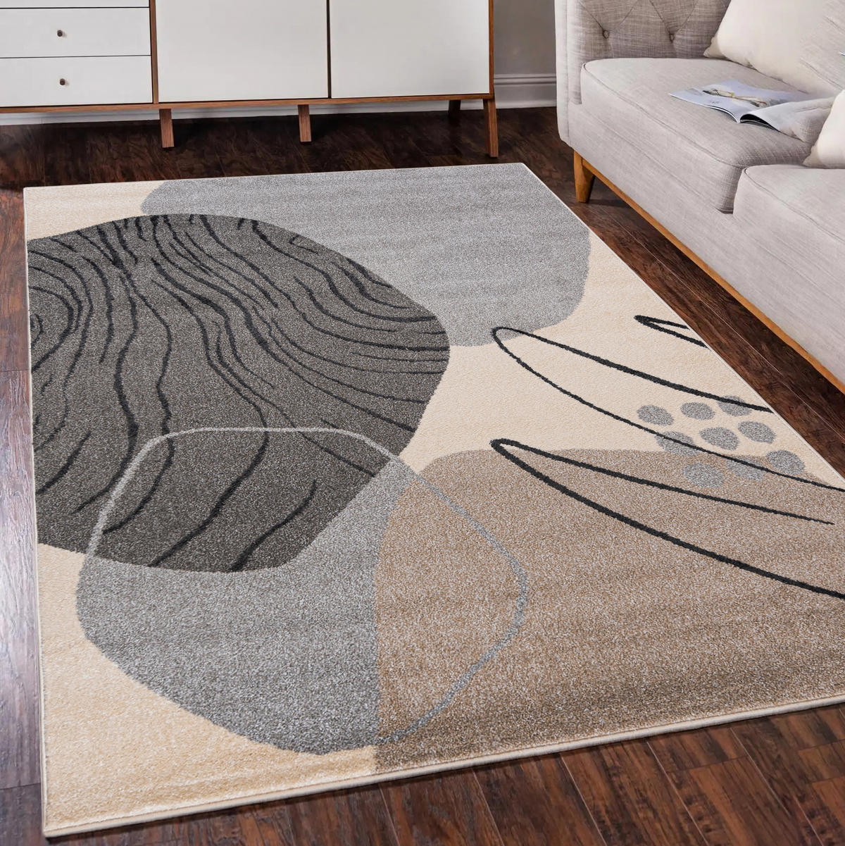 TEPPICH Beige Geometrisch In-Outdoor Pflanzlich Kurzflor Rechteckig 200 x 300 cm - Hellgrau, Textil (200/300cm) - Mazovia
