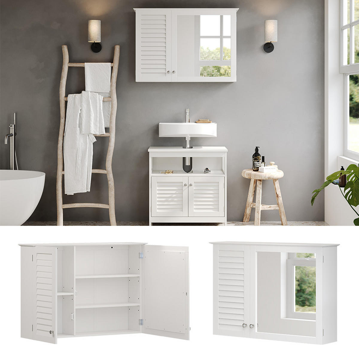 BADSPIEGELSCHRANK Riad Weiß 68 x 48 cm mit 2 Türen - Weiß, Holzwerkstoff (68/48/16.5cm) - Vicco