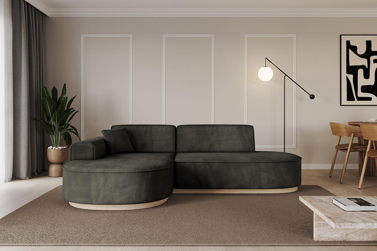 ECKSOFA Ottomane Links MARI-L1-v1 - 243x171x83 cm Schwarz Velours - Schwarz, Holzwerkstoff/Textil (243/171cm) - ALTDECOR