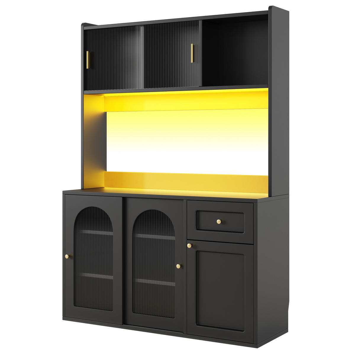 ANRICHTE Küchenschrank 120/35/167 cm aus MDF und Holzwerkstoff mit LED-Beleuchtung Schwarz - Schwarz, Holzwerkstoff (120/167/35cm) - Modenvie