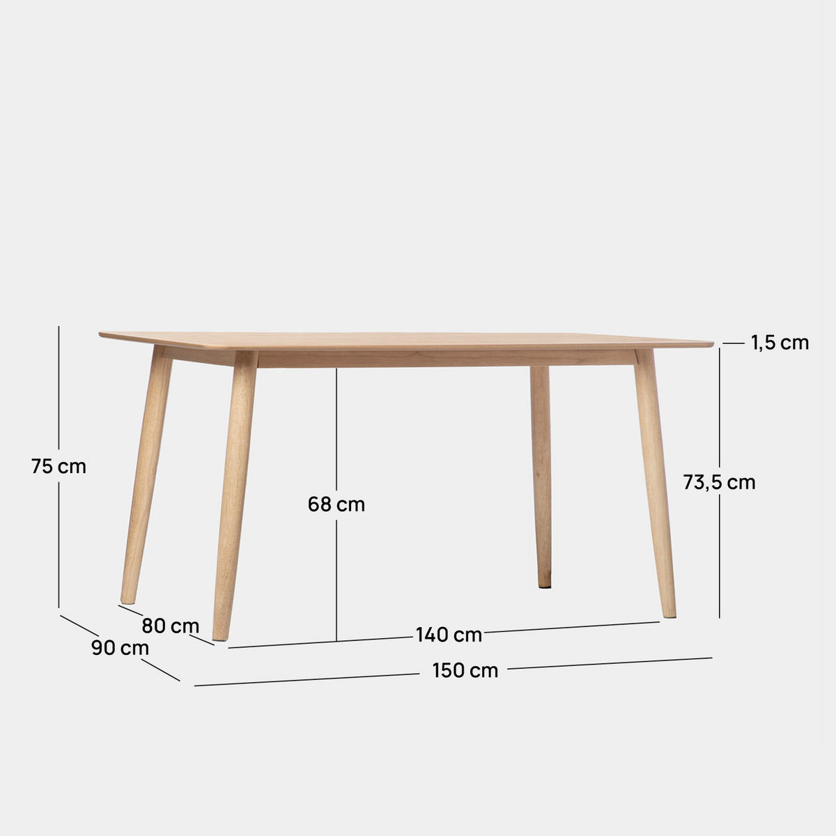 ESSTISCH Ada Natürlich 150 cm x 75 cm - Naturfarben, Holzwerkstoff (90/150/75cm) - Klast Home