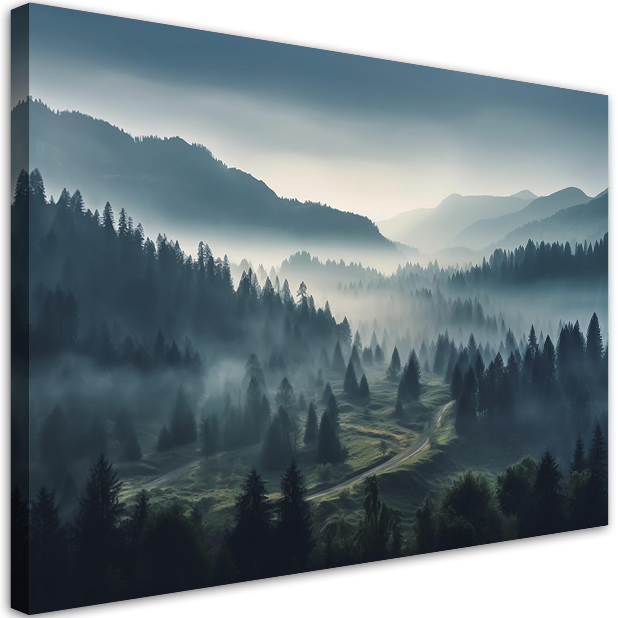 WANDBILD wald im nebel - Grau, Textil (60/40cm) - Feeby