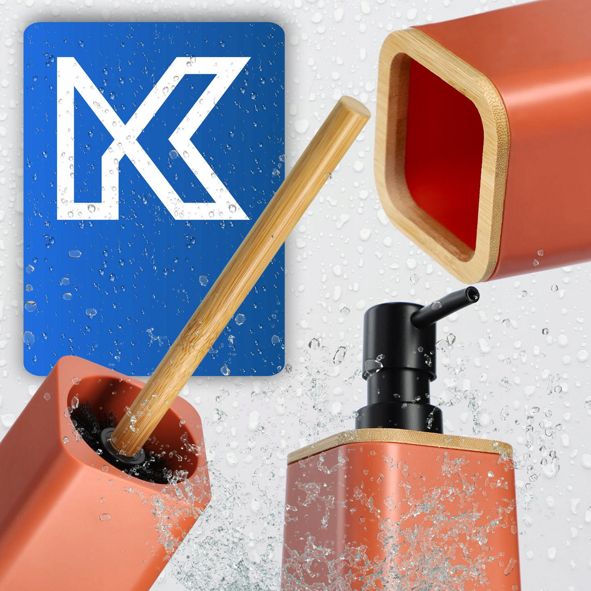 BADEZIMMERSET Seifenspender + Badezimmerbecher + Toilettenbürste, rosa - Rosa, Kunststoff (9/32cm) - KADAX