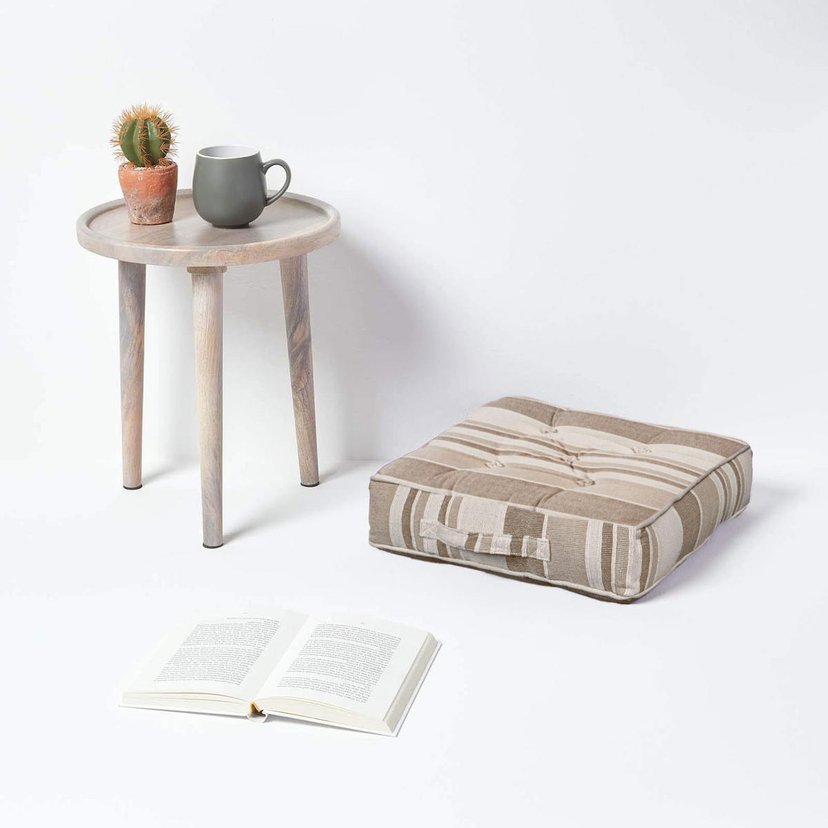 SITZKISSEN Morocco beige gestreift 40/40/8 cm - Beige, Textil (40/40/8cm) - Homescapes