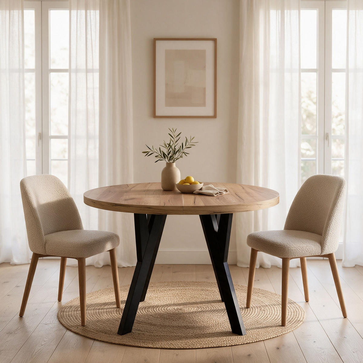 ESSTISCH ausziehbar rund 90-190 cm ATO Craft, Auszugstisch mit Einlegeplatte - Schwarz/Braun, Holzwerkstoff (90/90/77cm) - VENASI MÖBEL