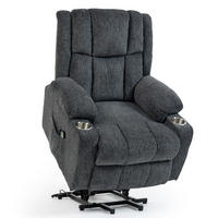 POLOHOVACÍ křeslo tmavě šedé ze sametu s elektrickým vstáváním, masáží, ohřevem a podnožkou - tmavě šedá, textil (84/106/91cm) - OKWISH