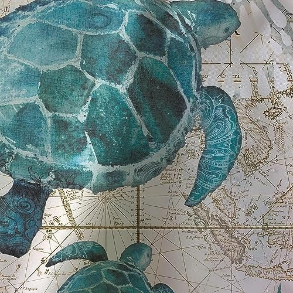 DUSCHVORHANG Marineblau Meer Schildkröte schön bedruckt Stoff wasserdicht mit Haken Badezimmer - Blau, Textil (200/180cm) - MCBOSON