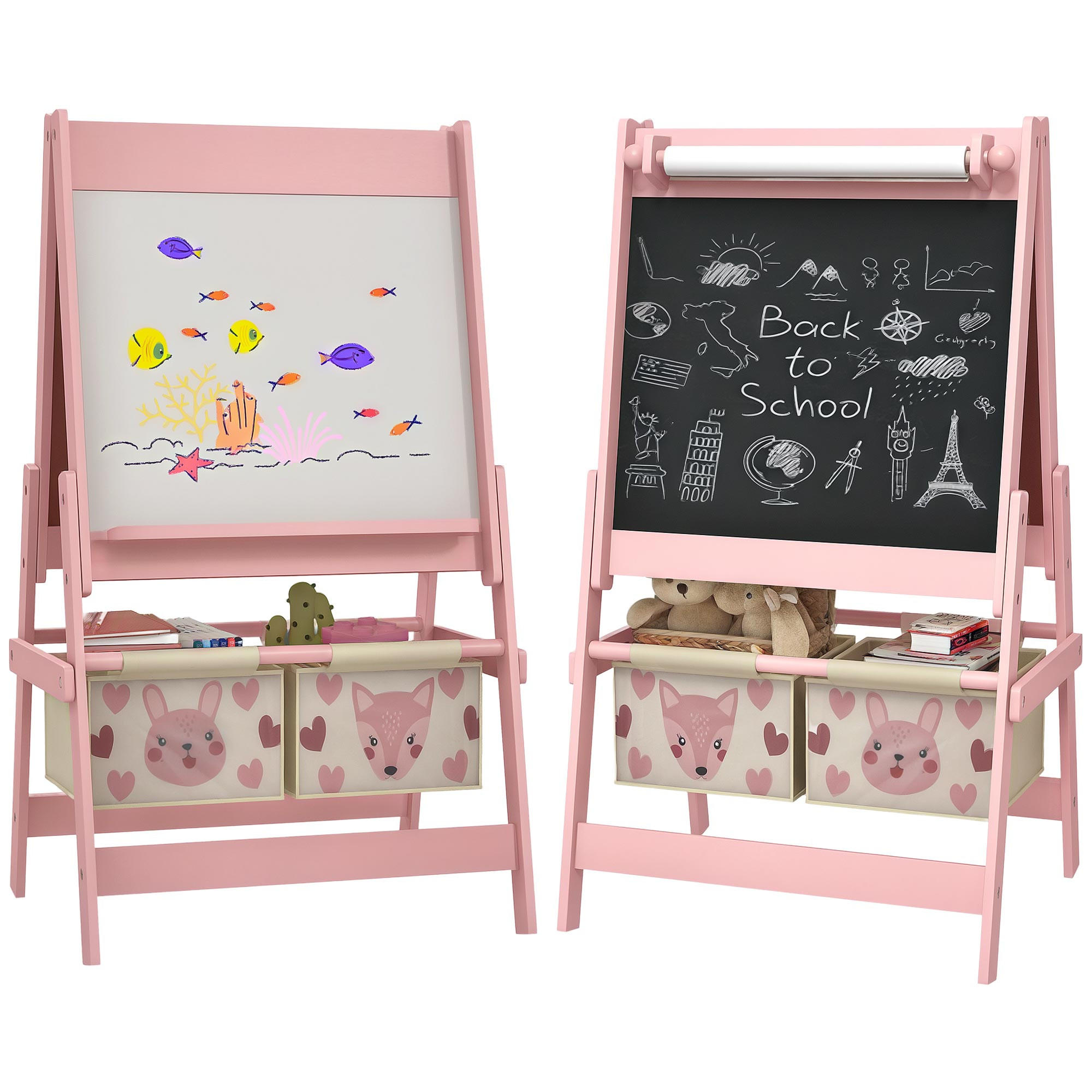 MALTAFEL DE-18185 3-in-1 mit Papierrolle, Tierdekor Rosa - Pink, Holzwerkstoff (46.5/93/54cm) - ComfortXL