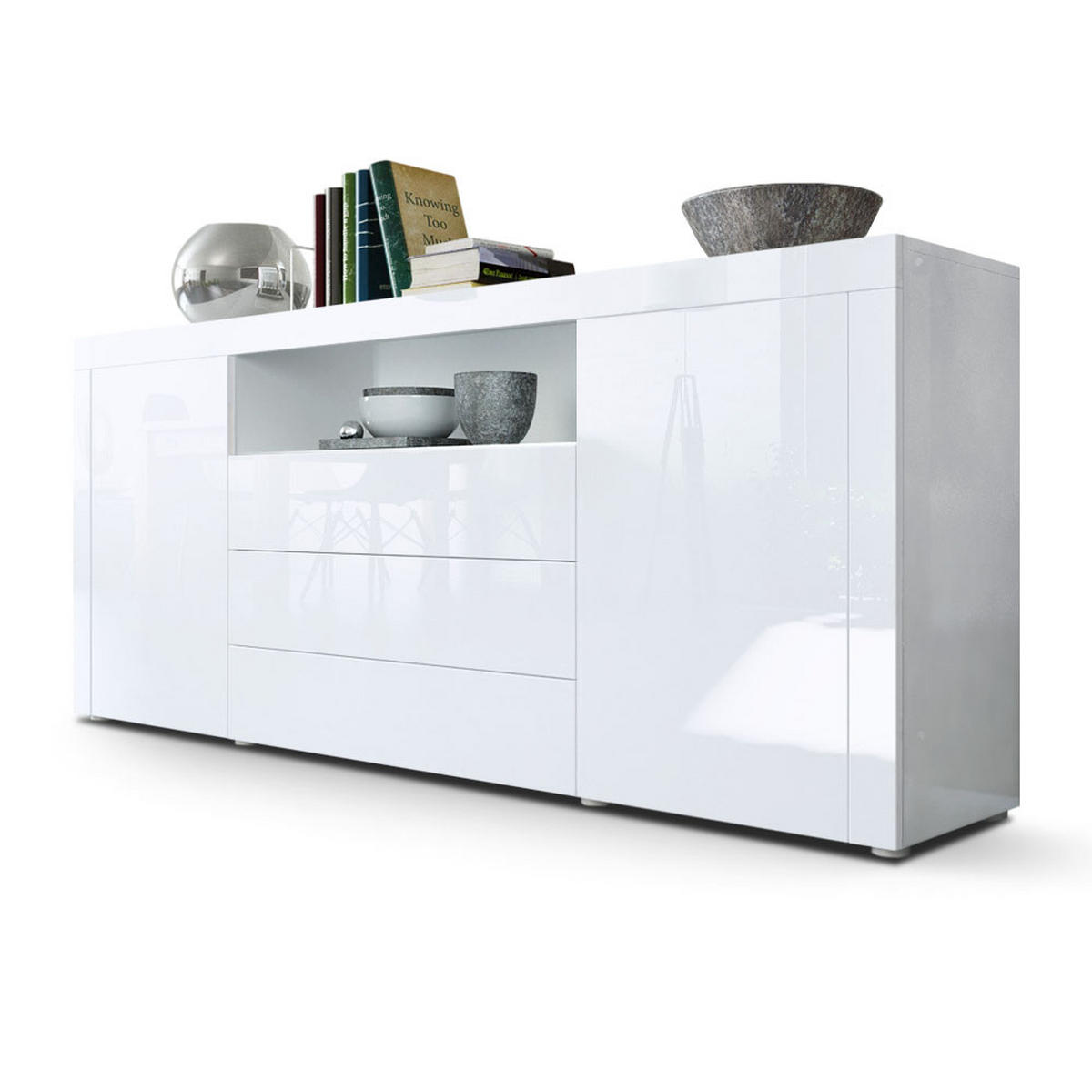 SIDEBOARD Santiago Weiß Hochglanz / Weiß Hochglanz - Weiß Hochglanz, Holzwerkstoff (167/72/35cm) - Vladon