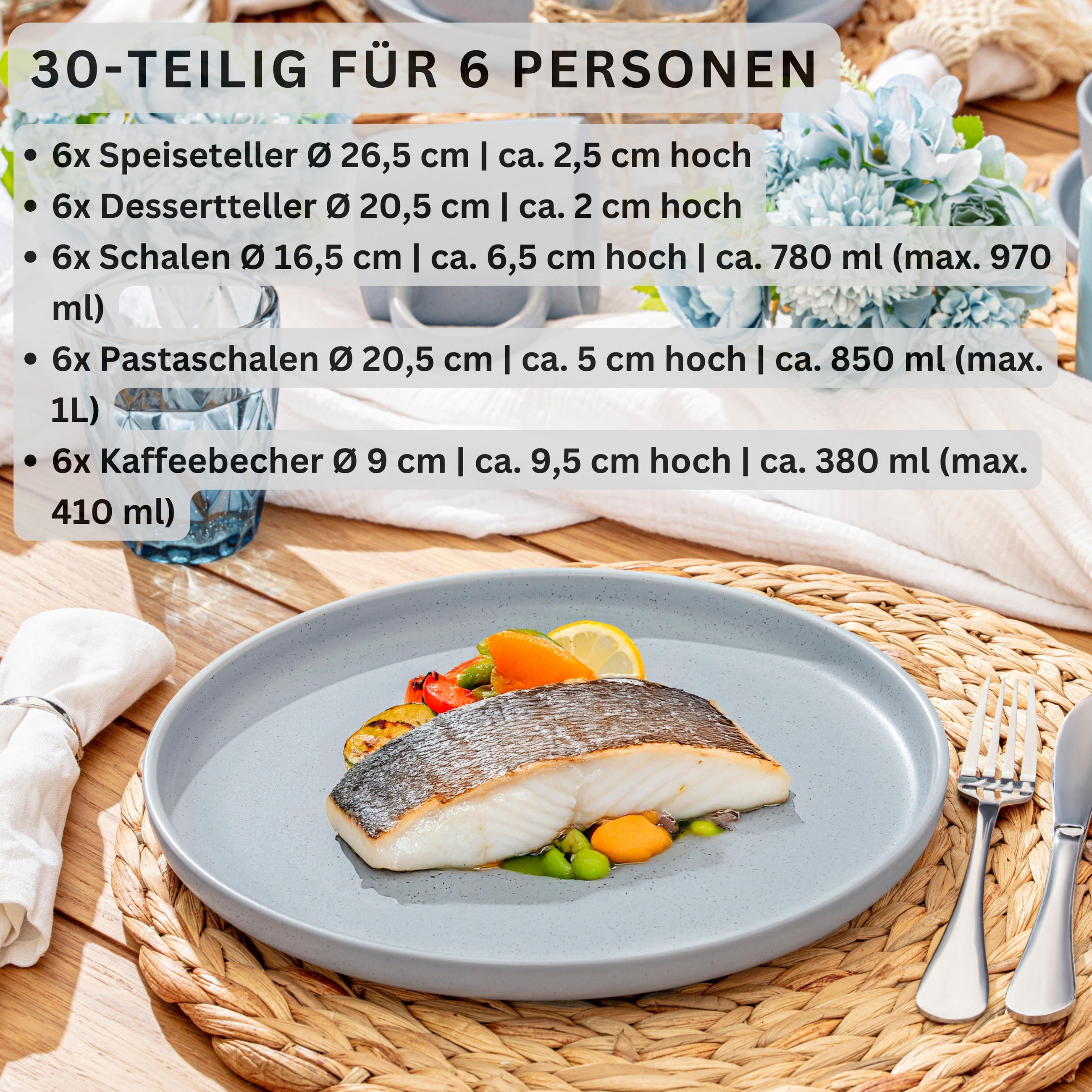KOMBISERVICE LEEDS STERLING - 30 teilig aus Steingut - Hellgrau, Stein (26.5/9.5/26.5cm) - Sänger