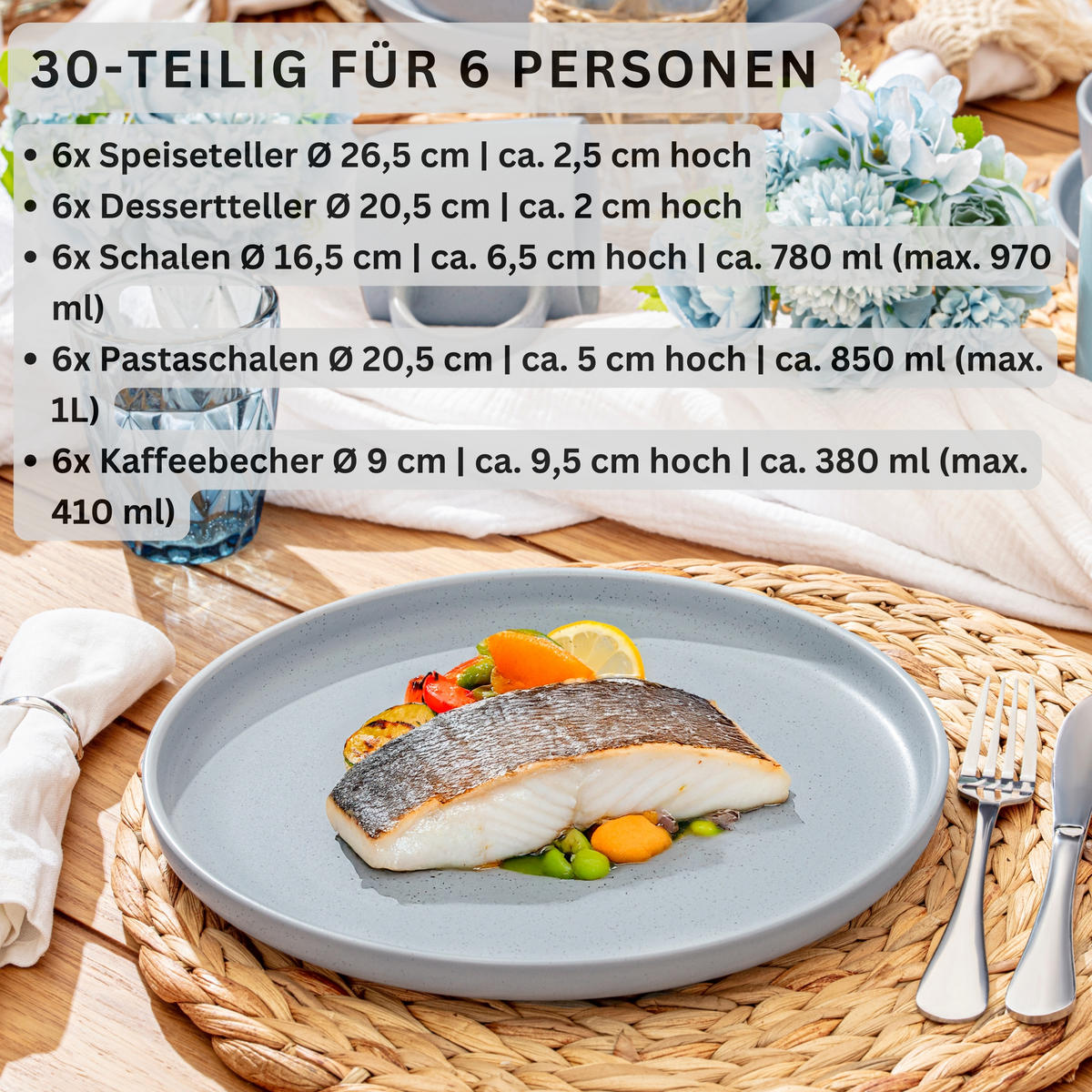 KOMBISERVICE LEEDS STERLING - 30 teilig aus Steingut - Hellgrau, Stein (26.5/9.5/26.5cm) - Sänger