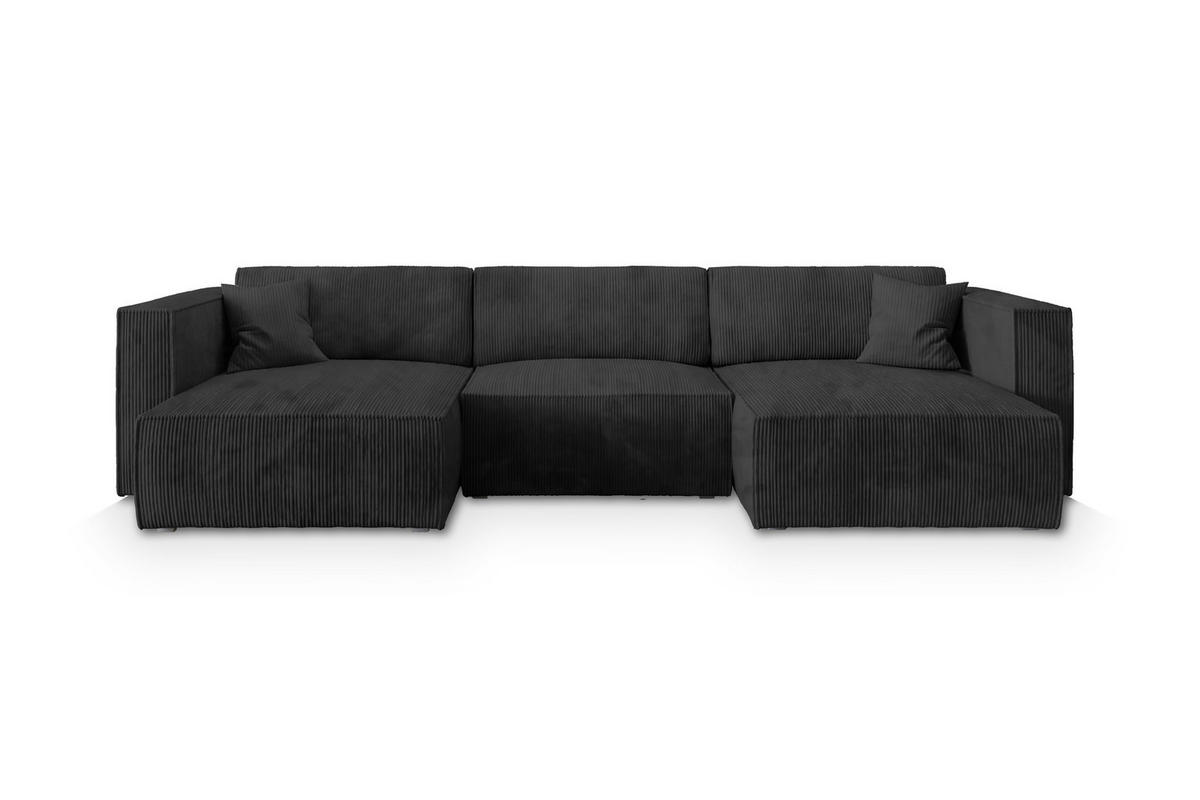 WOHNLANDSCHAFT SARMO P Schwarz Kordstoff mit Schlaffunktion - Schwarz, Holz (347/70/148cm) - MASSENO