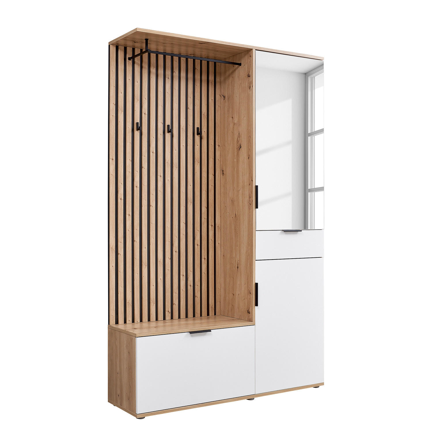 KOMPAKTGARDEROBE - Eiche Artisan Dekor / Weiß - Eichefarben/Weiß, Holzwerkstoff (122/195/35cm) - home24