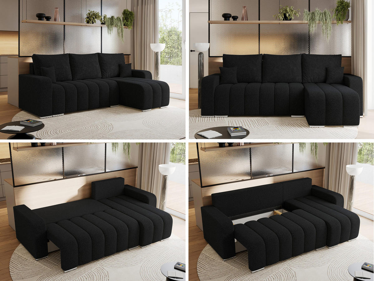 ECKSOFA KIRASSO L Schwarz Boucle - Schwarz/Grau, Textil (245/147cm) - MKS