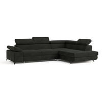 ECKSOFA FAVIEN R-S Schwarz Velours-Stoff mit Schlaffunktion - Schwarz, Holz (257/190cm) - MASSENO