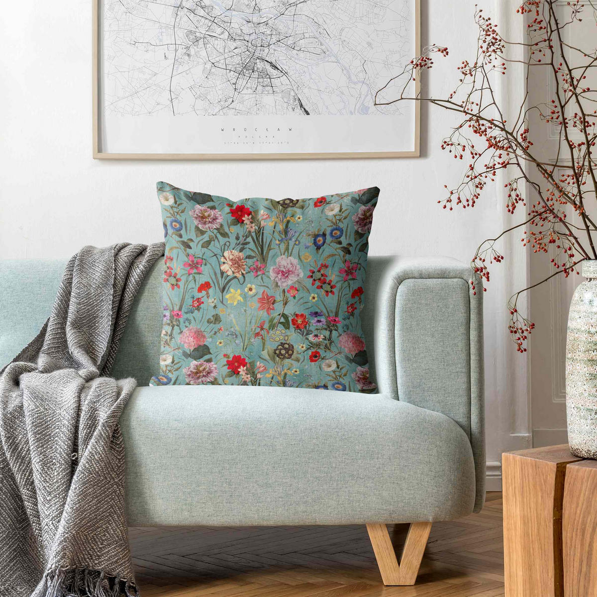 DEKOKISSEN Wildblumenwiese 50/50 cm - Grün, Textil (50/50/10cm) - Bilderwelten