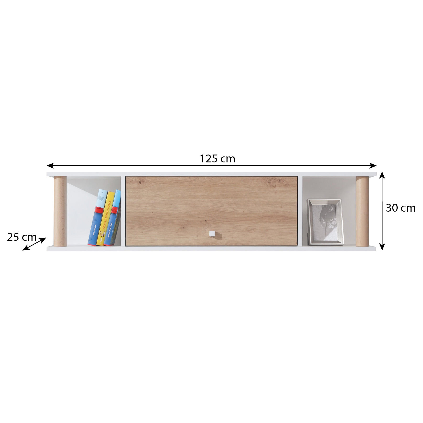 WANDREGAL Figo mit 1 Tür und mit 2 offenen Regalen - Weiß/Eiche Artisan, Holzwerkstoff (125/35/25cm) - Beautysofa