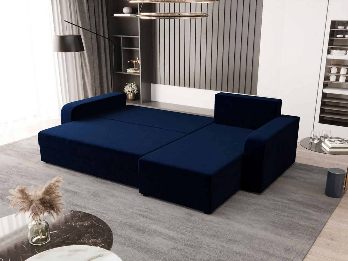 ECKSOFA HEWLET L BIS Itaka 11 Rechts mit Schlaffunktion - Dunkelblau, Textil (240/140cm) - Bedante