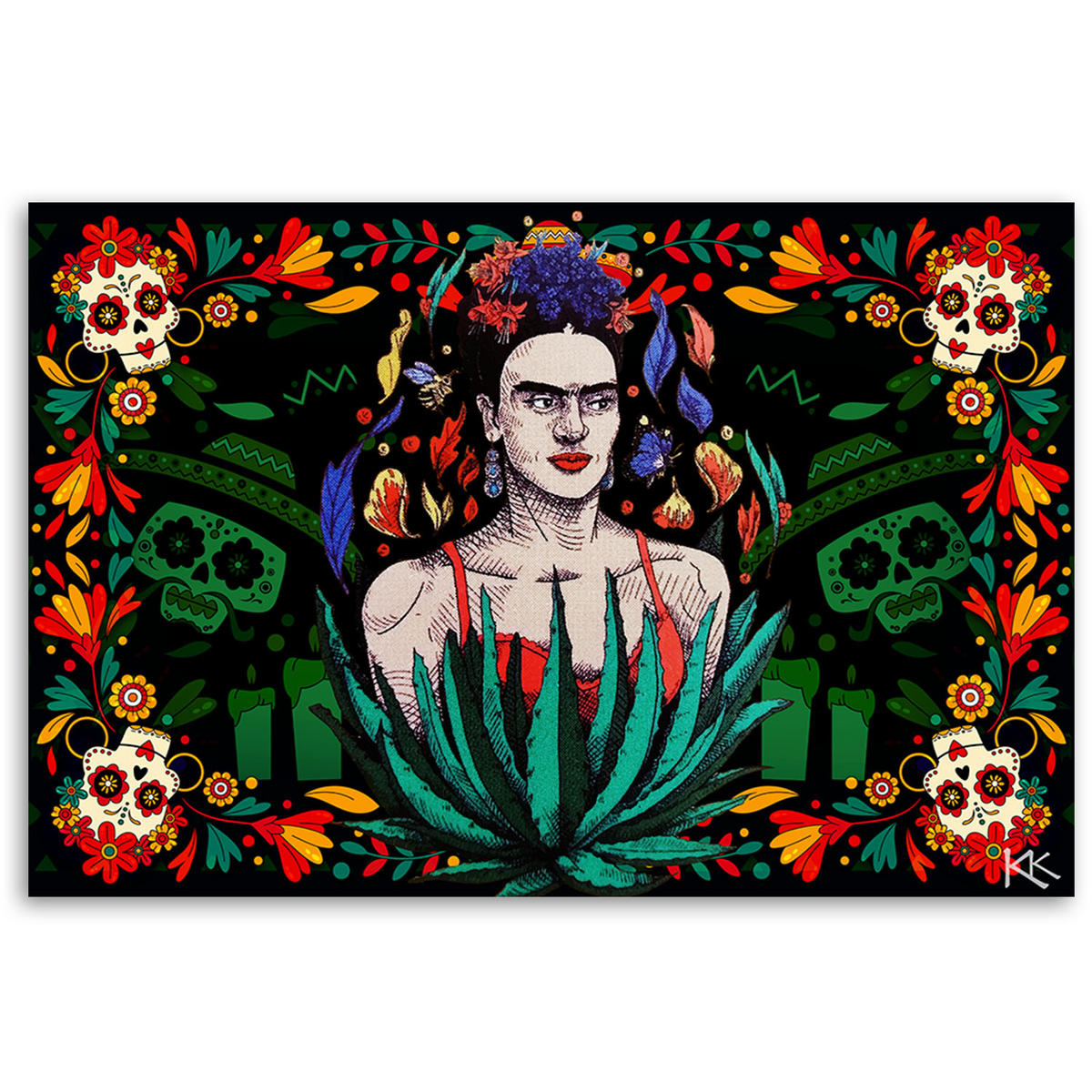 WANDBILD frida kahlo in mexikanischem relief - Multicolor, Textil (60/40cm) - Feeby