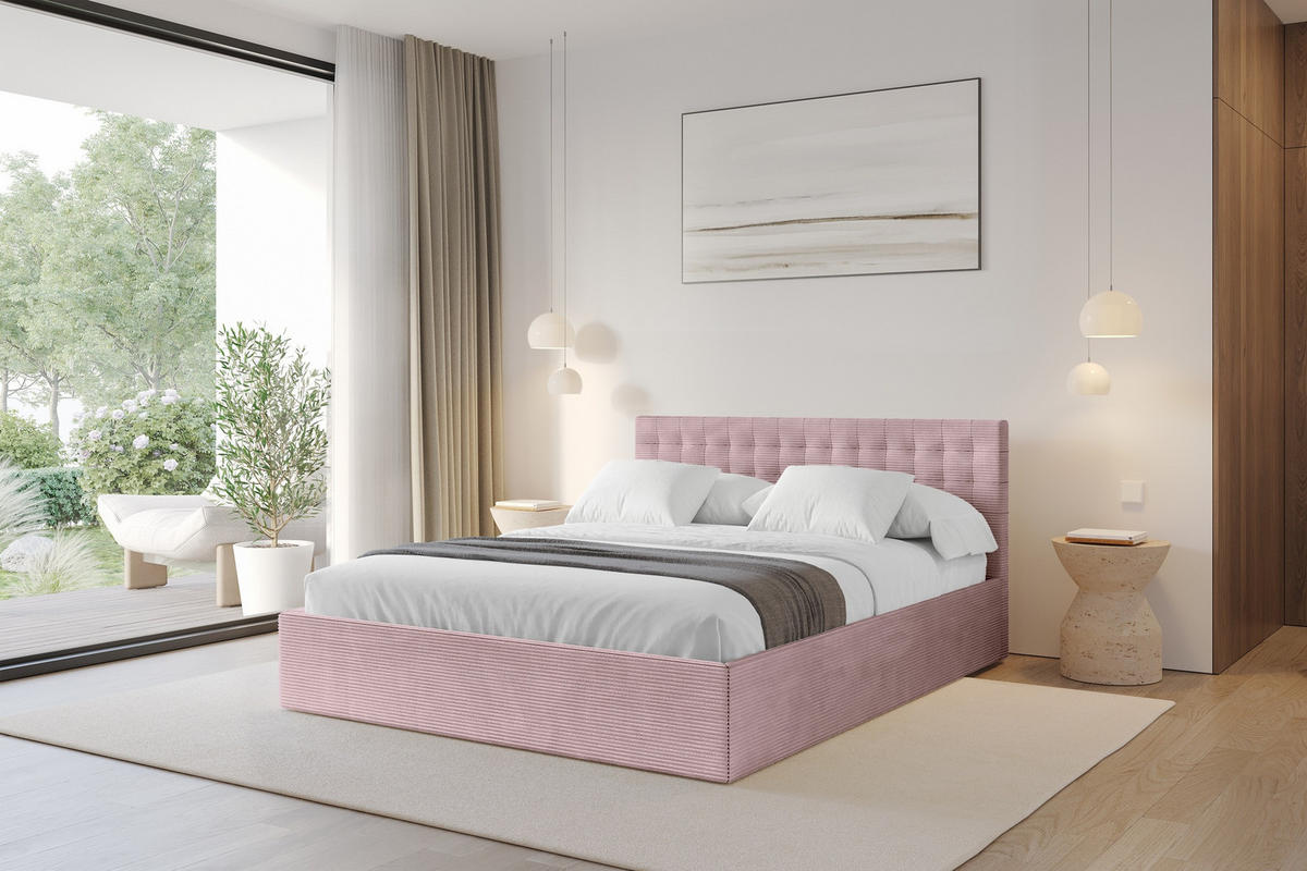 POLSTERBETT mit Bettkasten und Lattenrost, Boxbett ohne Matratze - PARI 180x200 Rosa - Rosa, Holzwerkstoff/Textil (180/200cm) - ALTDECOR