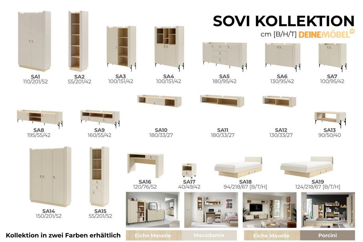 KOMMODE SOVI 05 180 / 95 / 42 cm in Macadamia / Eiche Mavelie - Eichefarben/Beige, Holzwerkstoff (180/95/42cm) - Deine Möbel 24