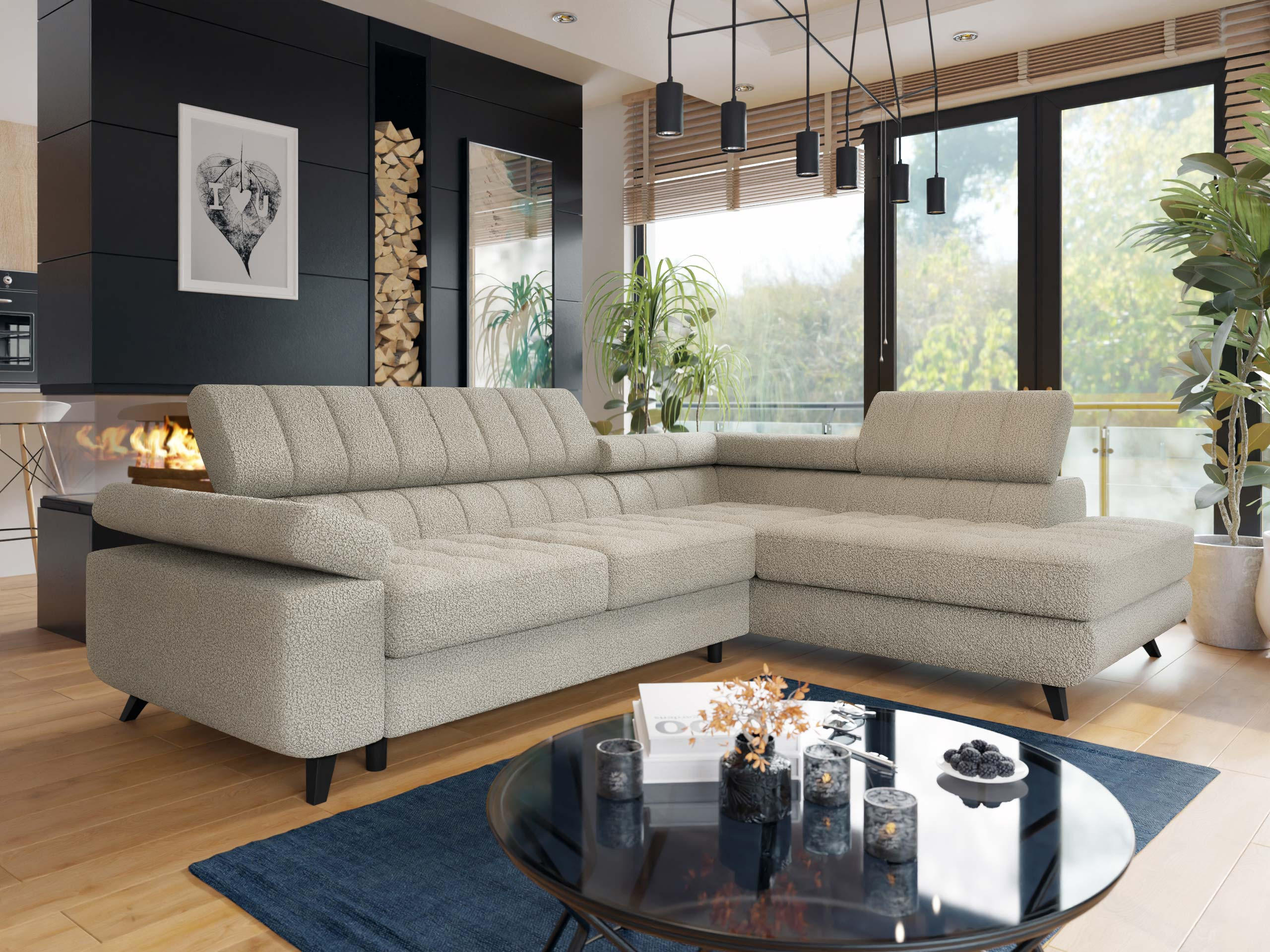 ECKSOFA Nord Premium, Seite: Rechts - Sandfarben/Anthrazit, Holz/Textil (264/203cm) - MIRJAN24