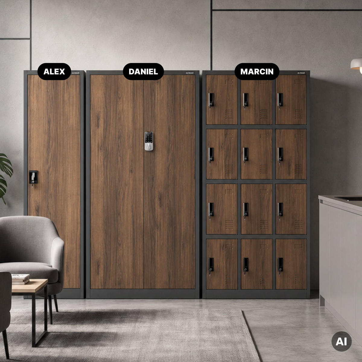 BÜROSCHRANK mit Zahlenschloss DANIEL 185x90x40 cm - Anthrazit/Nussbaumfarben, Metall (90/185/40cm) - Jan Nowak