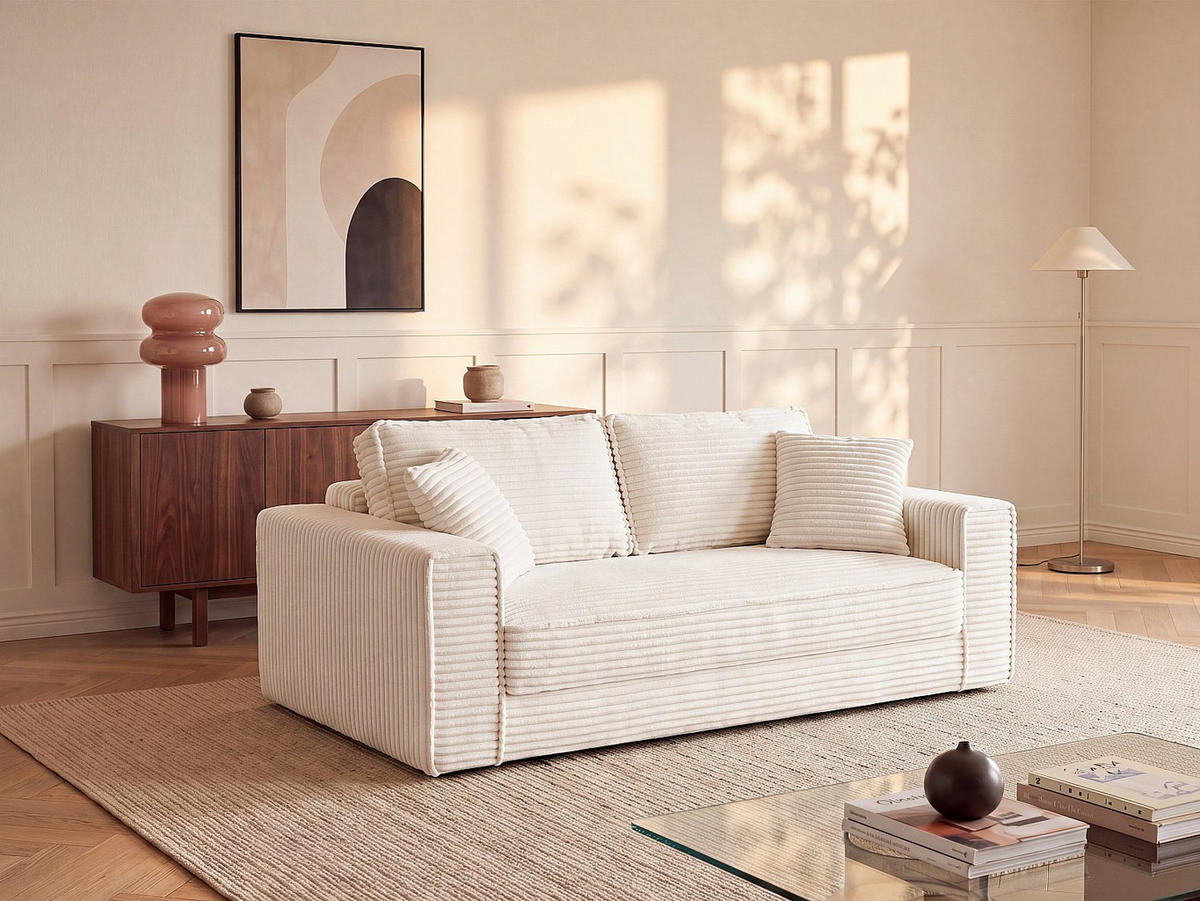 SCHLAFSOFA - 3 Personen - samt - gebrochenes weiß Kitilo - Weiß, Textil (213/85/109cm) - Vente-Unique