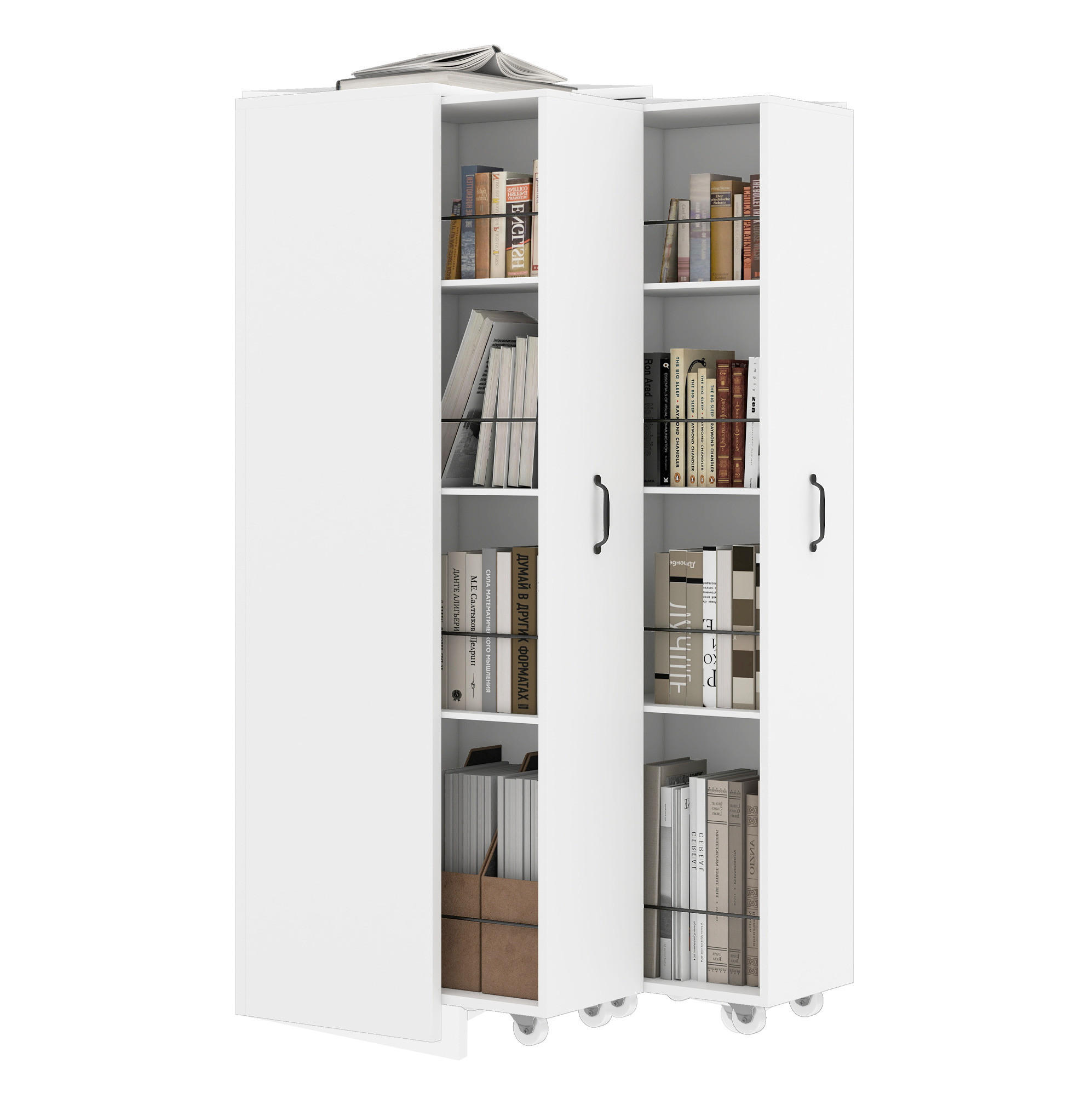 HIGHBOARD 51,5/41/158 cm in Weiß mit 8 offenen Fächern und Rollen - Weiß, Holzwerkstoff (51.5/158/41cm) - BEAOK