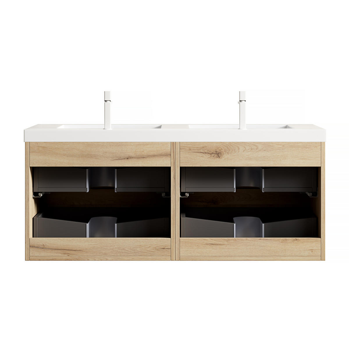 WASCHTISCHKOMBI 120x46x53cm Weiß/Weißeiche mit Kunststeinbecken & 4 Schubladen - Eichefarben, Kunststoff (120/53/46cm) - Modfu