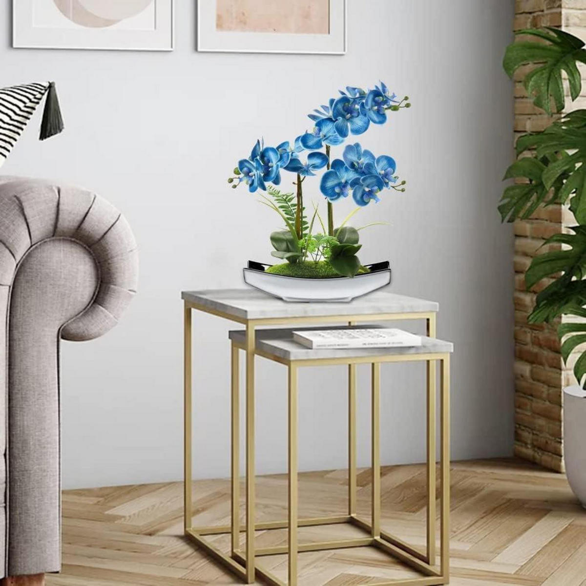KUNSTBLUMEN Orchidee Phalaenopsis 38 cm Blau Silberfarben - Blau, Kunststoff (37.9cm)