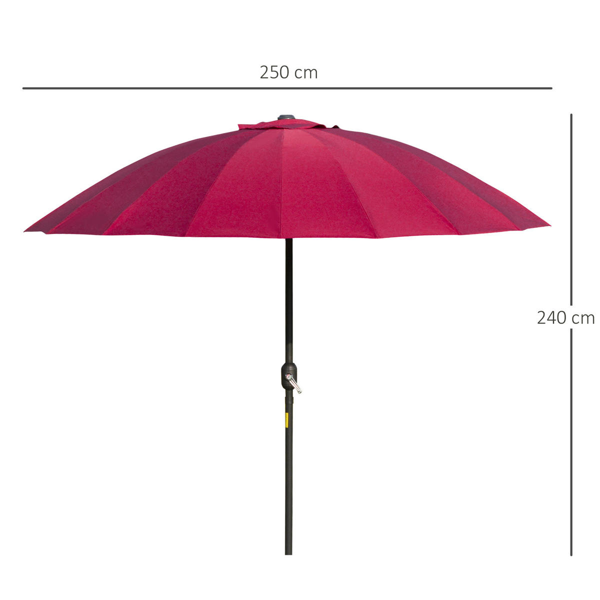 SONNENSCHIRM DE-11407 neigbar, mit Kurbel, 18 Streben Weinrot - Weinrot, Metall (250/250cm) - ComfortXL