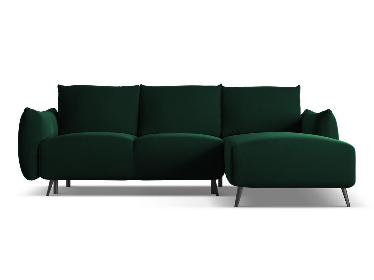 ECKSOFA mit Schlaffunktion Samt Stoff Grün - Dunkelgrün/Schwarz, Textil/Metall (242/162cm) - Makamii