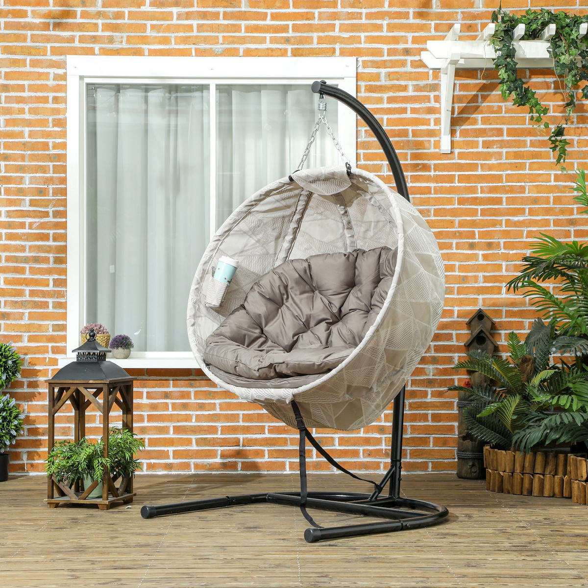 HÄNGESESSEL für den Außenbereich - Sandfarben, Metall (106/178/114cm) - Outsunny