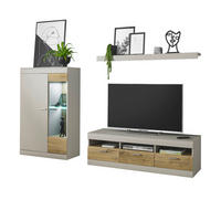 EX WOHNWAND grau matt, Zinneiche 3-teilig 250 cm, Komplettset mit Soft-Close - Eichefarben/Silberfarben, Glas/Holzwerkstoff (250/170/45cm) - Furn.Design